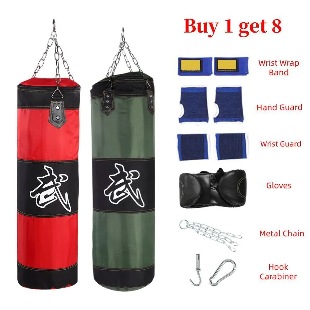 Sand Bag 60cm 80cm 100cm 120cm Empty Boxing Hanging Kick Sandbag Training Fight Karate With Gloves Wrist Guard 230606