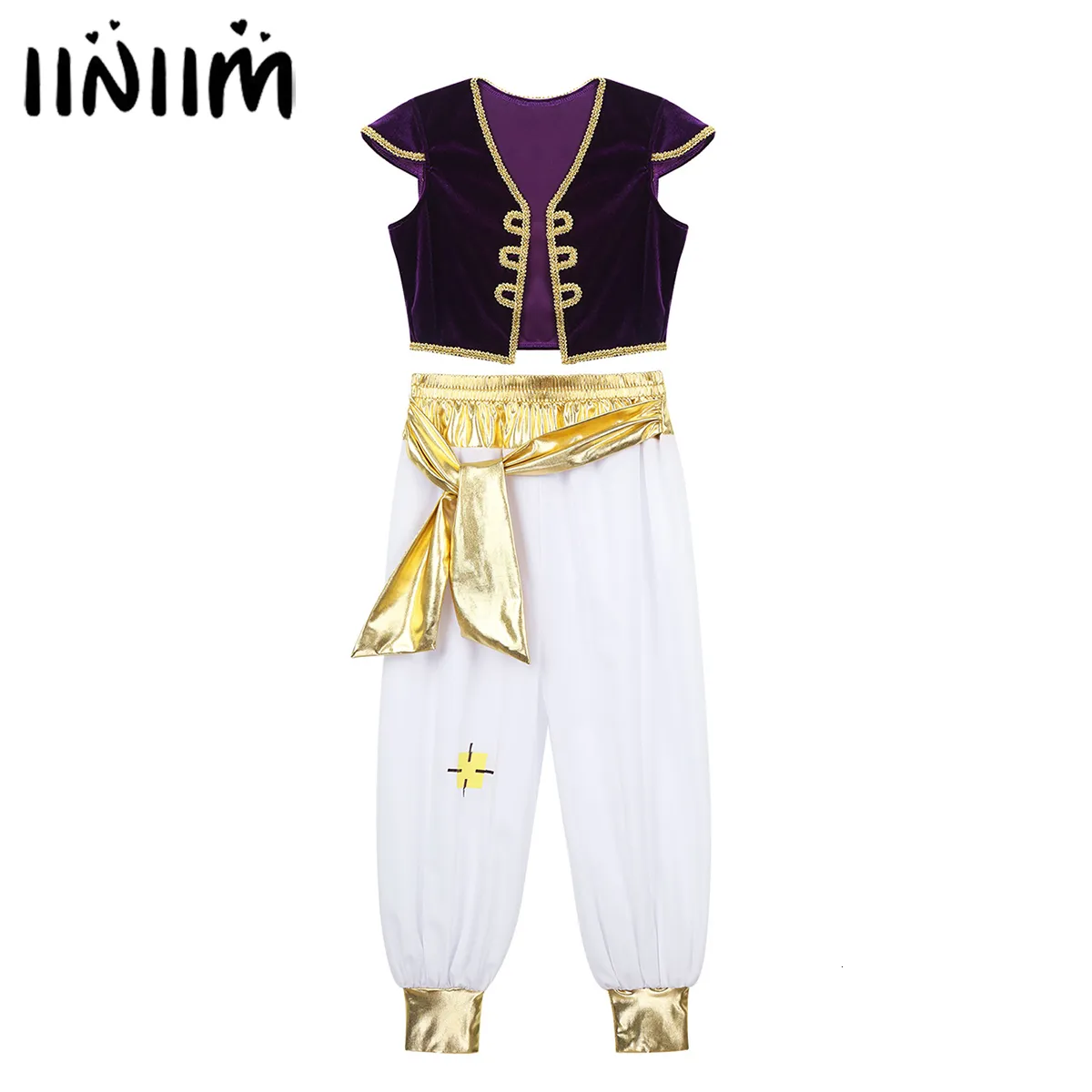 Cosplay çocuk çocukları Arap prens lambası cosplay kostümleri kapalı kollu yelek yelekleri Cadılar Bayramı partileri için ayarlanmış pantolonlu 230606