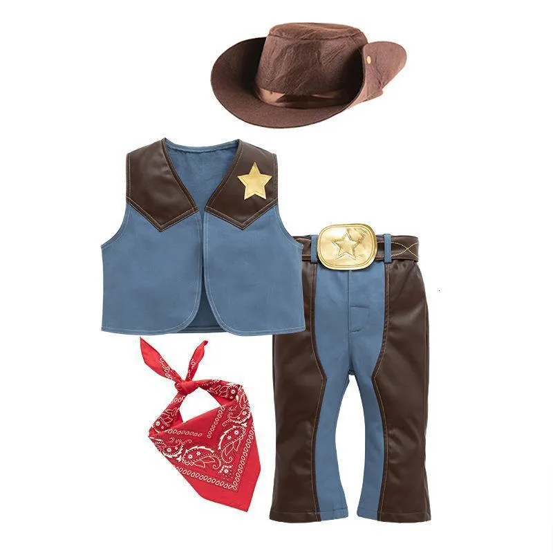 Cosplay Kids Girls Boys Western Cowboy Costumes Suede Fringed Vest Waistcoat med Cowboy Hat Set Halloween Carnival Cosplay Costumes 230606