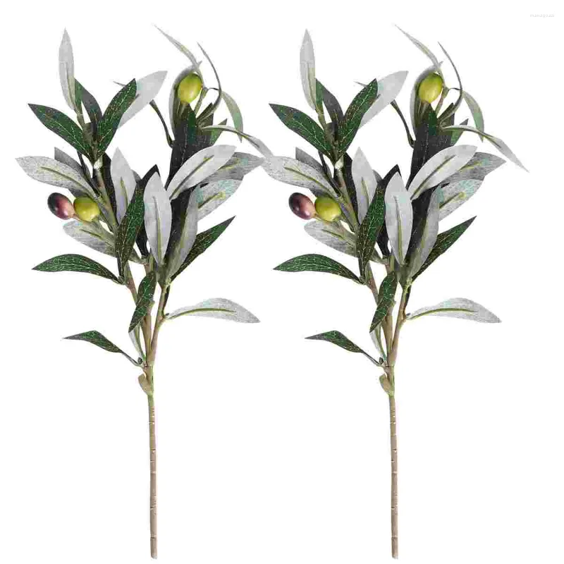 Fleurs décoratives 2 Pcs Artificielle Branche Tiges Plantes Feuilles Vertes Verdure Tige Pographie Props Noël Mariage Arrangement De Fleurs