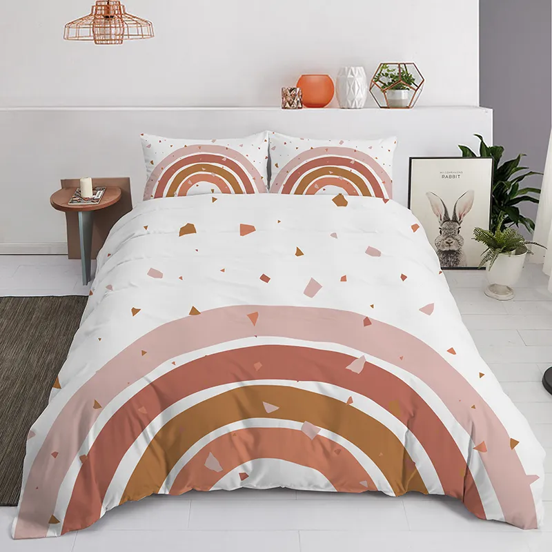 Sängkläder sätter trendiga pastellfärger Rainbow Sängkläder Set Baby Kids Abstract Geometric Print Däck med kuddar och dragkedja Hemtextil 230606