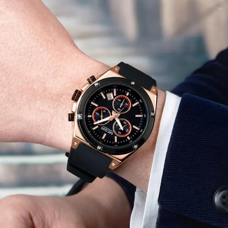 Zegarek zegarek na rękę megir męs z silikonem kwarcowy zegarek chronograf mody sportowy