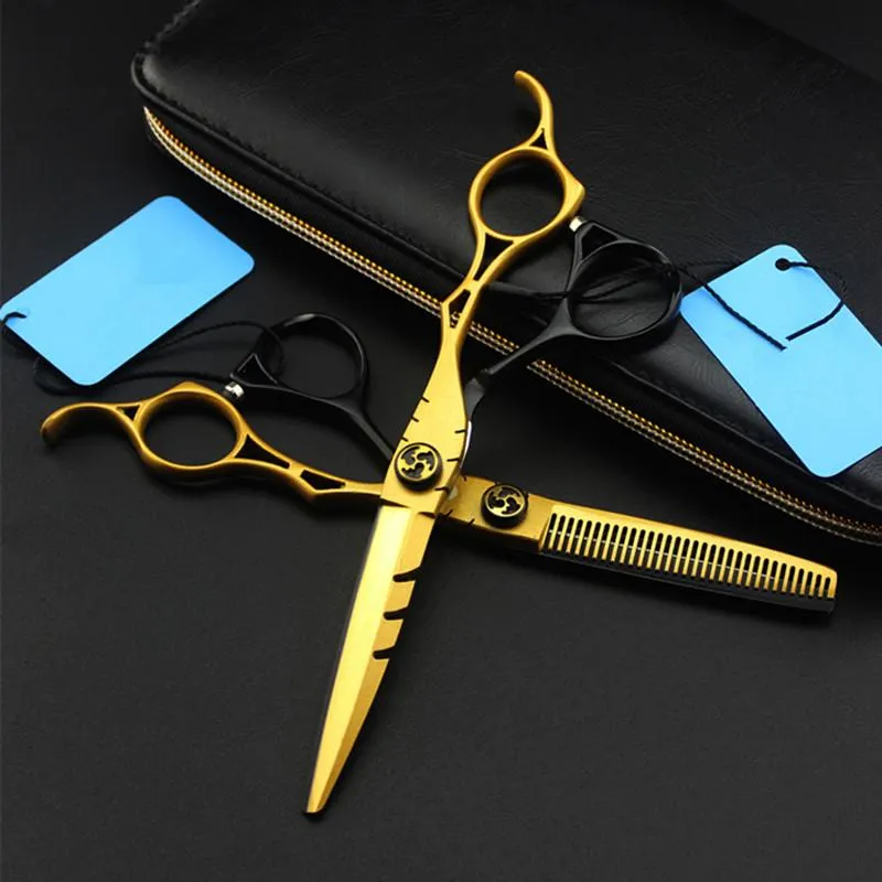 Verktyg Professional Japan Steel 6 '' Gold Hollow Hair Scissors frisyr tunnare Barber Makas Hårklippning SHEARS Hårress sax