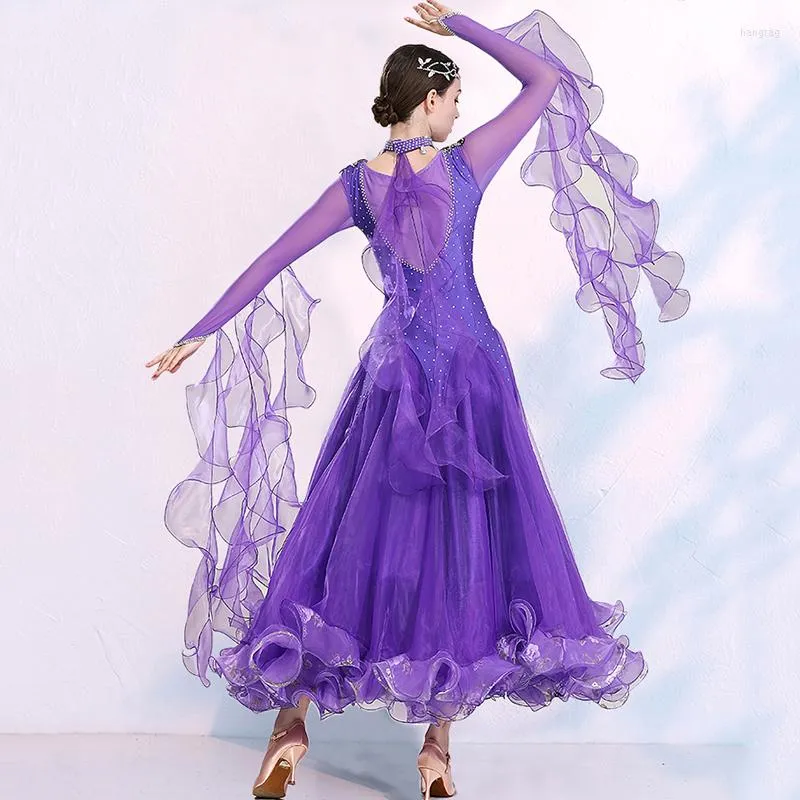 Stage Wear Sexy Ballroom Dance Dress Women Long Sleeve Modern Dancewear Costumes Standrad Waltz Performance Competition Clothes