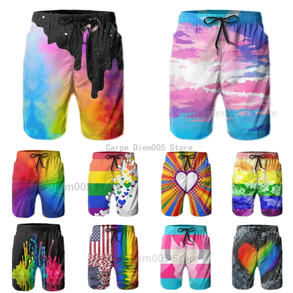 Maillots de bain pour hommes Pride Rainbow Colored Love Hearts Maillots de bain pour hommes Shorts de plage à séchage rapide Maillots de bain Costumes 230606