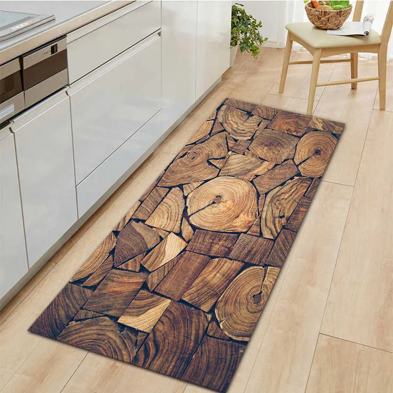 Tapis 3D Texture en bois imprimé tapis de cuisine anti-dérapant chambre salon couloir tapis doux longue bande tapis décoration de la maison R230607