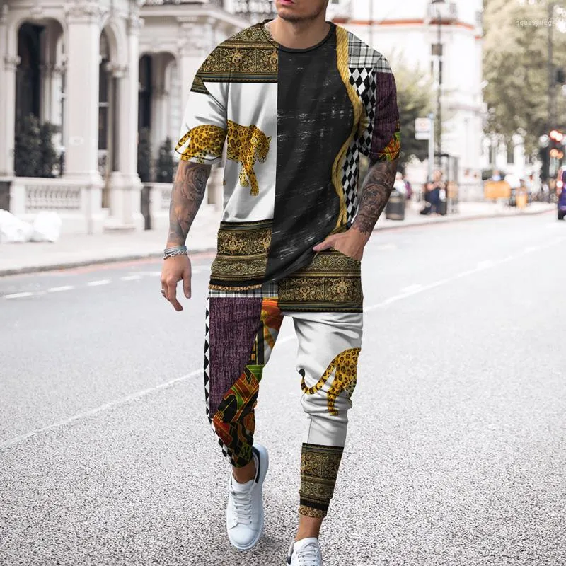 Summer Mens Vintage 3D Printed Tracksuit Set Short Sleeve
