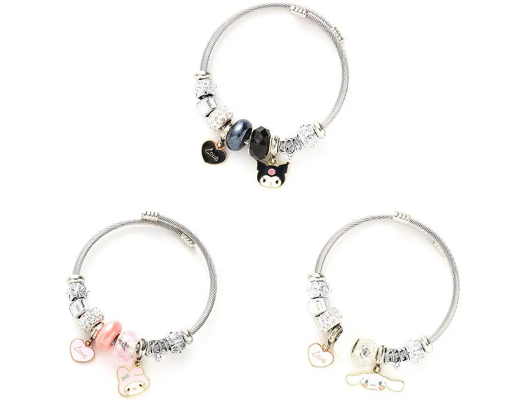 Söta pärlor designer rostfria charms armband glad kärlekshjärta charms armband flicka kawaii gåva