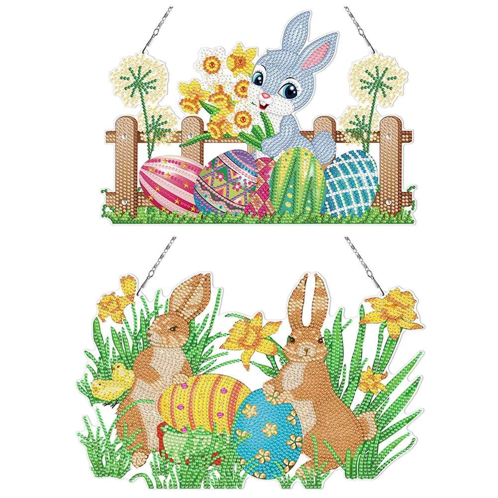 Stitch New DIY Diamond Painting Easter Bunny Egg Hanging Wreath Handmade Diamond Decoration With Lighting Decoration Holiday Gift