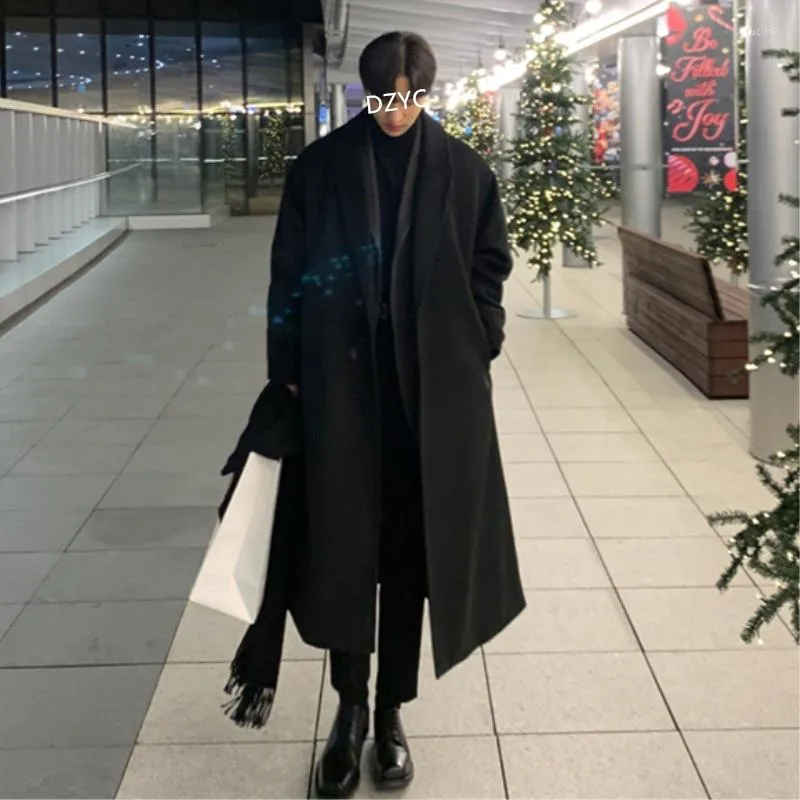 Trench da uomo Perth Versione coreana Cappotto lungo sopra il ginocchio da uomo Giacca con risvolto bello e alla moda Inverno di lana