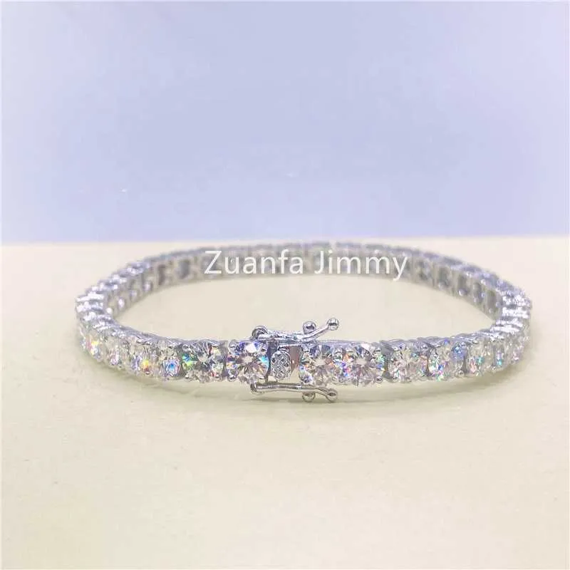 2023 Double Safety Clasps 925 Sterling Silver Man Luxury Jewelry 5mm Stone Cluster 50 Pointers Moissanite Armband