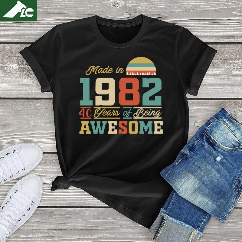 Camiseta FLC 100% algodón 1982 Tops 40 años de ser impresionante 40. ° 50. ° regalos de cumpleaños, camiseta para mujer, camiseta gráfica informal para hombre, camiseta para mujer 3XL