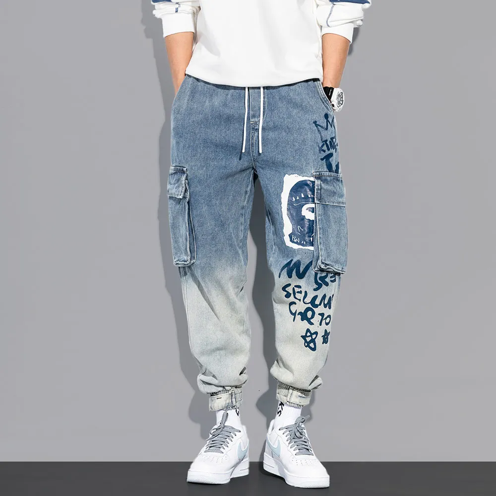 Męskie dżinsy streetwear Hip Hop Cargo Spodnie Casual Elastic Harun Joggers z jesieni i wiosny odzież 230607