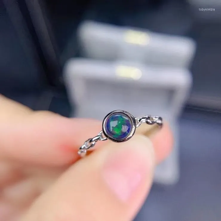 Anelli a grappolo Fashion Simple Small Round Love Natural Black Opal Gem Ring S925 Silver Gemstone Women Girl Party Jewelry