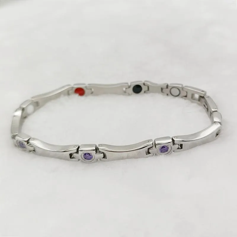 Länk armband designer mode smycken damer kvinnor flickor hög kvalitet vackra lila stenar rostfritt stål magnetiska armband