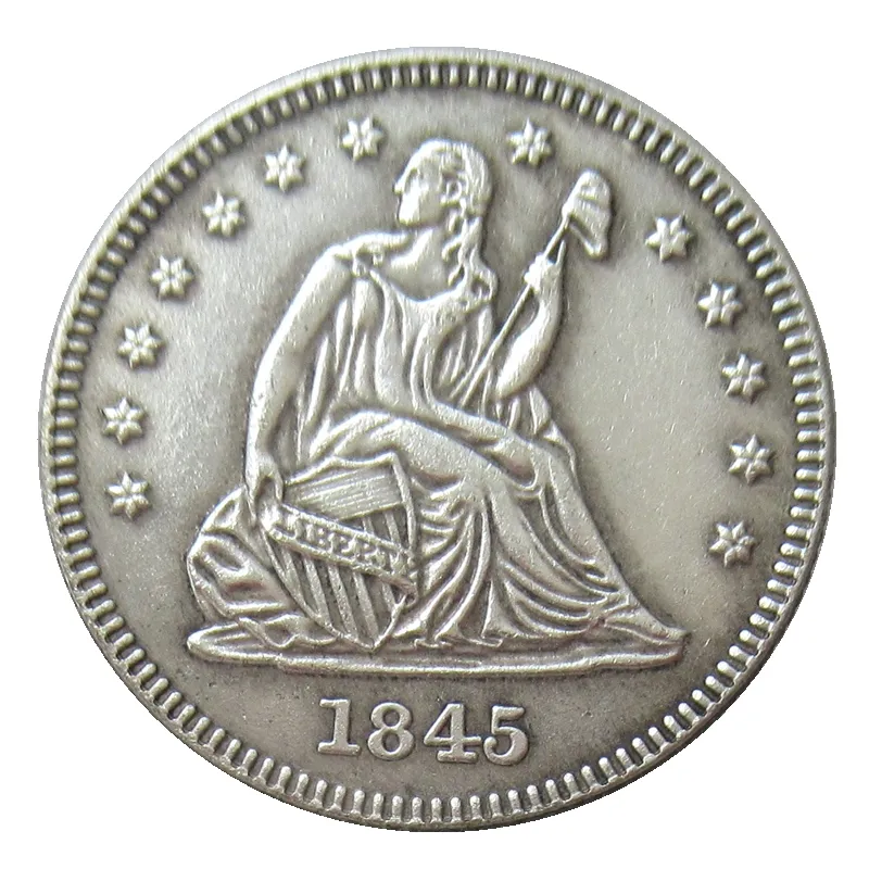 Moneta da copia placcata in argento da un dollaro quater Liberty seduto del 1845 degli Stati Uniti