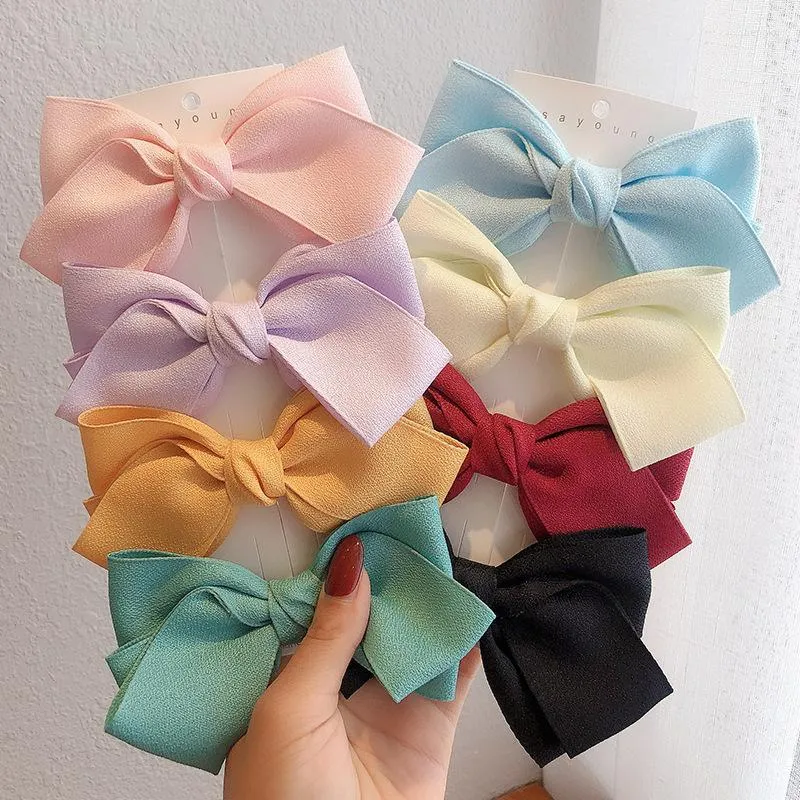 Hair Accessories Candy Color Girls Sweet Bow Clip Solid Wide Ribbon Bowknot Barrette Bun Holder Grip For Children Cute Headwear