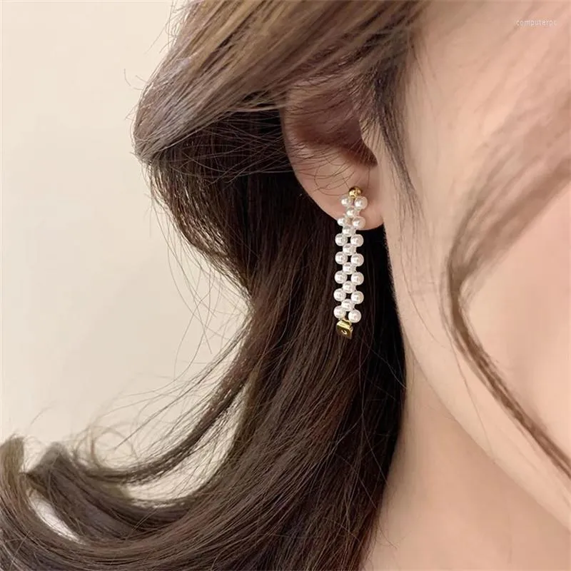 Boucles d'oreilles à clous coréen simulé perle boucle d'oreille deux façons de porter pour les femmes bijoux doux Pendientes cadeaux Mujer accessoires