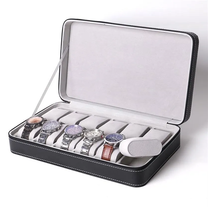 Boîtes de montres Cas 6 10 12 Grilles Portable Boîte Organisateur PU Coffret En Cuir Avec Fermeture À Glissière Classique Multi-Fonctionnel Bracelet Affichage C204k