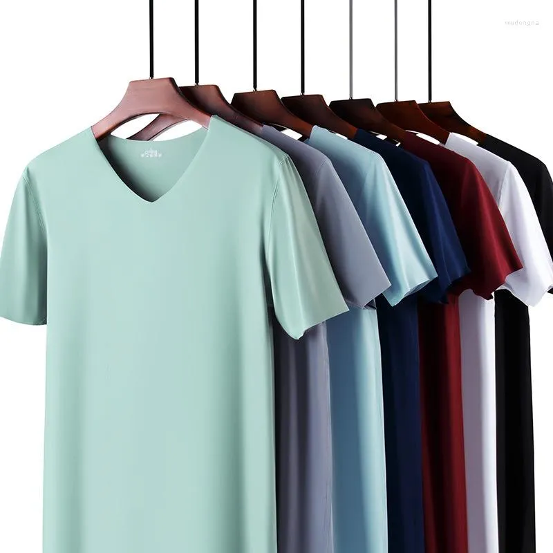 Męskie garnitury A1903 T-shirty Mannen Ijs Zijde Naadloze Korte Mouwen T-shirt Dunne Zomer Slanke Slim Dieppunt Tops V-Hals