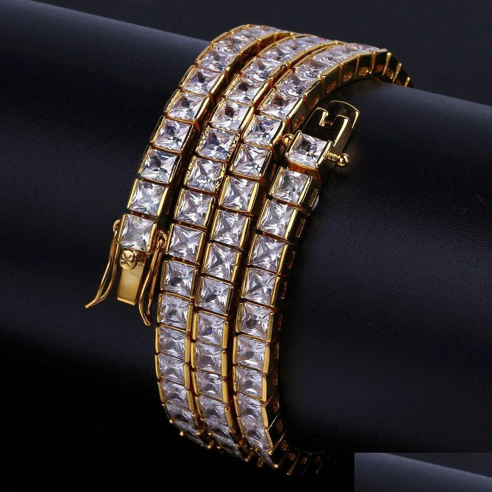 Tennis Graduato Oro 18K Iced Out Square Cz Cubic Zirconia Hip Hop Tennis Collana 4 6 Mm Fl Diamond Miami Rapper Choker Catene Je Dhavt