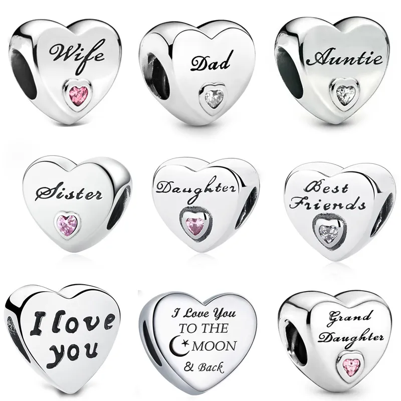 2023 New 925 Sterling Silver Family Lettering Series Charm Beads Fit Original Pandora Bracelet Women Gift DIY