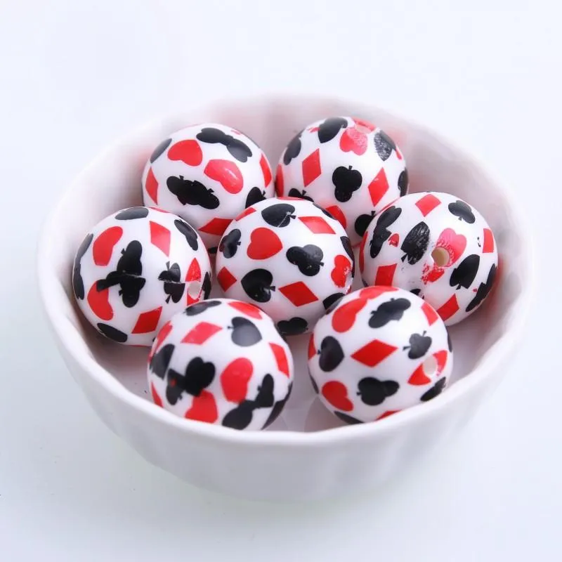 Pärlor oykza nytt mode 20mm 100 st akrylmaterial pärltryck poker pärlor för flickor halsbandsmycken