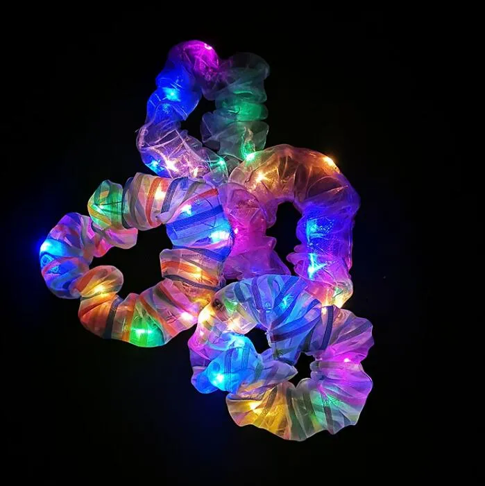 إكسسوارات الشعر LED SCRUNCHIES للنساء GLOW SCRUNCHY SCRUNCHY UP GIRLS COLORF TIN TIE MTI في The Dark Christmas Rave Party Dr OTCMQ