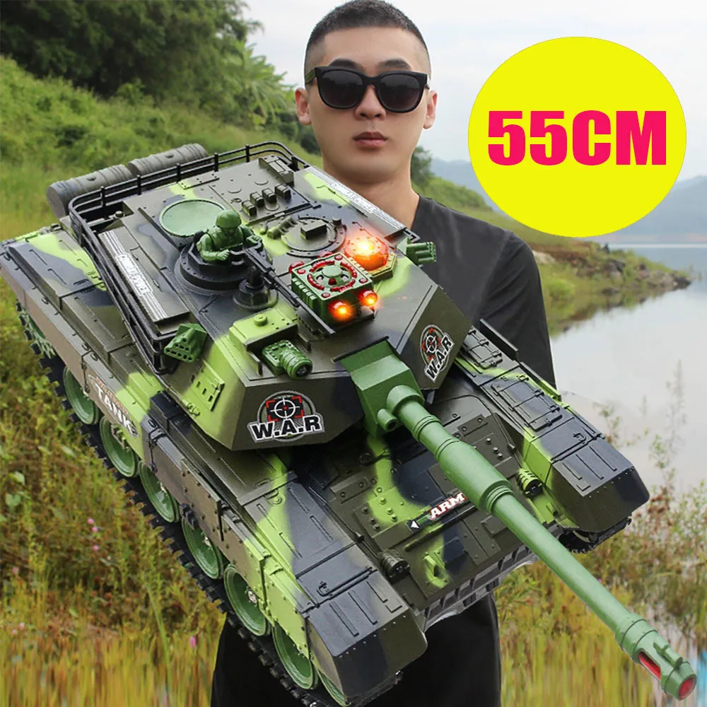 전기 RC 자동차 55 44cm 대형 RC 탱크 전장 전쟁 전쟁 라디오 제어 탱크 용 무선 군용 군대 트럭 소년 장난감 230607