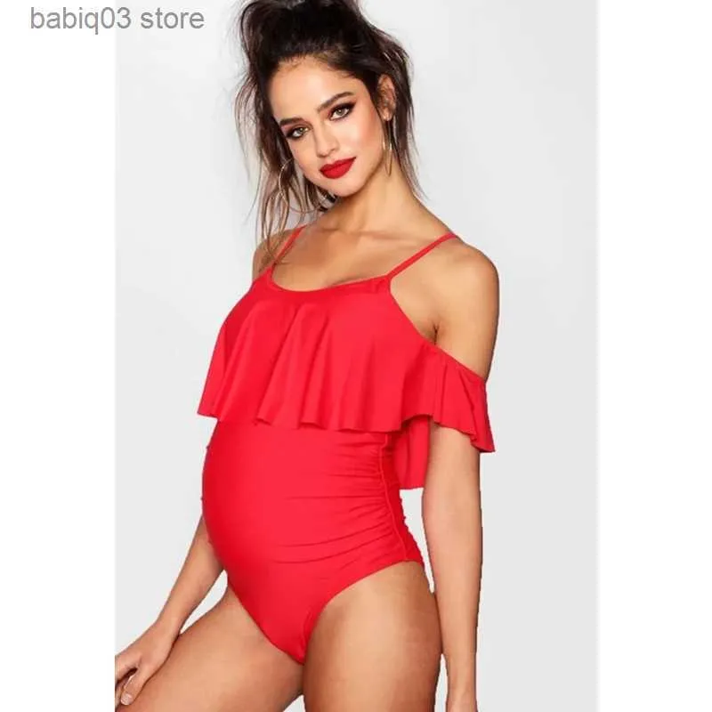 Plus Size Maternity Ruffle Swimsuit With Ruffle Shoulder Top And One Piece  Tube Solid Pregnancy Swimsuit For Ladies T230607 From Babiq03, $7.61