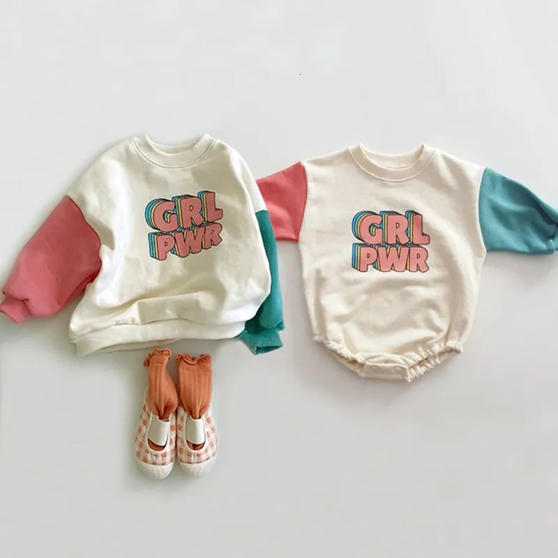 Rompers Autumn Spring Baby Girl Romper Fashion Long Sleeve Letter born Girls Jumpsuits Clothes Infant Girl Sweater Clothes 230606