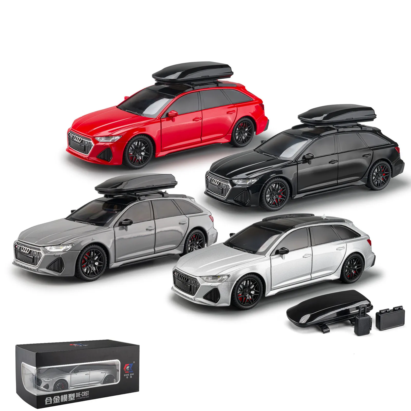 DIECAST Model 1 24 Scale Pojazd z zabawkami Audi RS6 Travel Edition Pobrot Back Back Light Doors Otwarte Kolekcja Prezent dla KIT 230605