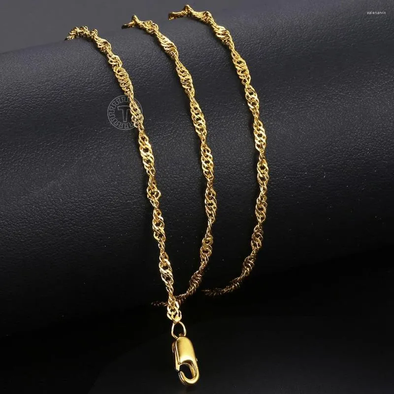 Thin Gold Chain Necklace for Women Elegant Wave Link, 2mm Shop Now! - Main Image