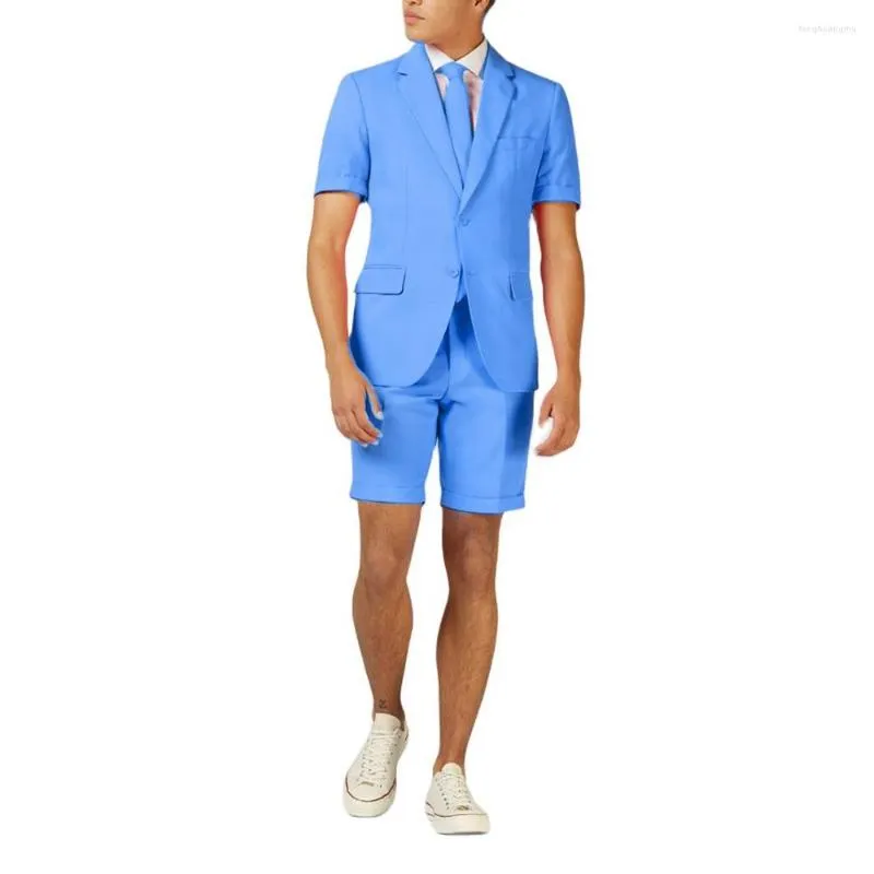 Costumes pour hommes été hommes costume à manches courtes chemise Shorts mode solide lin 2 pièces décontracté affaires mariage vêtements mince confort