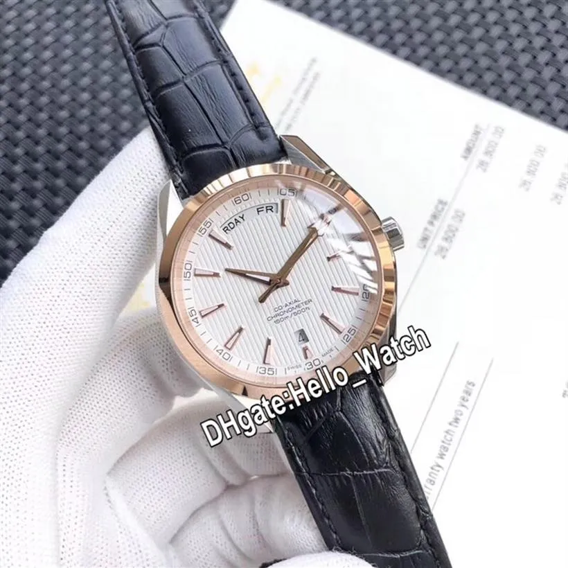 Nowy Aqua Terra 150m Day-Date 231 53 42 22 02 001 Automatyczne męskie obserwuj białe teksturę Teksturę Rose Gold Case Pasek zegarki Hell277D