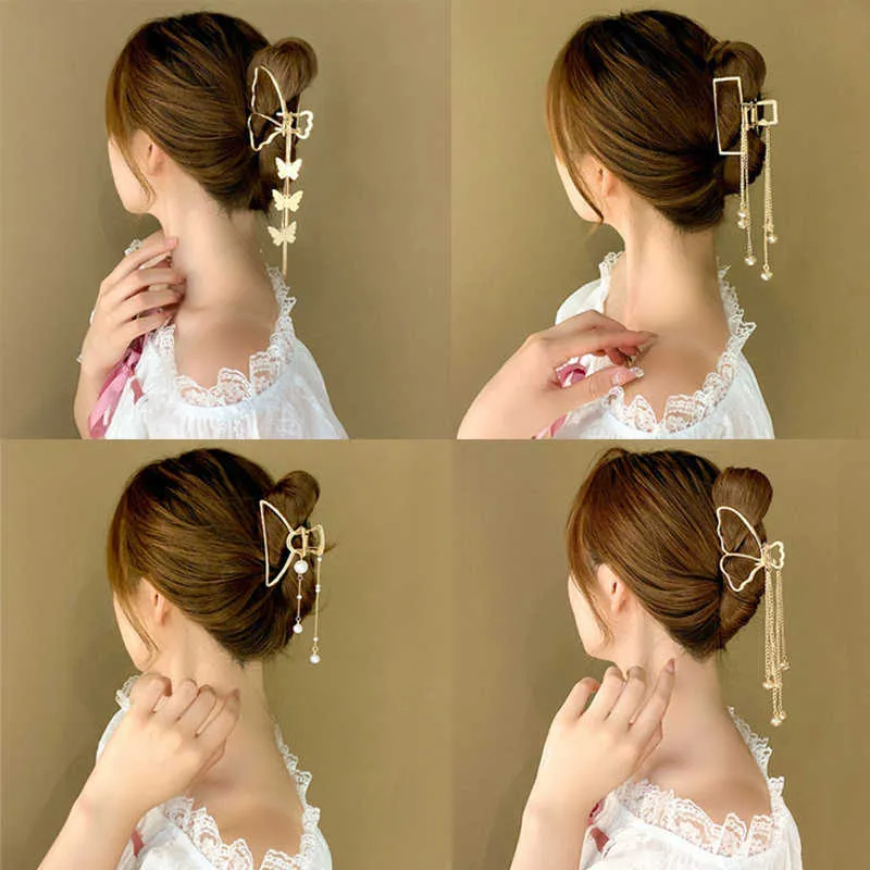 Haar Clips Haarspeldjes Vlinder Klauw Vintage Lange Hanger Elegante Goud Kleur Geometrische Haarspelden Krab voor Vrouwen Accessoires Z0607