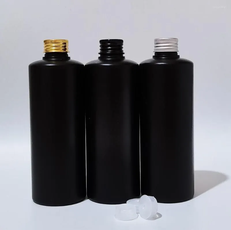 Bottiglie di stoccaggio Flacone cosmetico nero HDPE vuoto da 300 ml con coperchio a vite in alluminio 10 OZ Sapone liquido Gel doccia Spremere Imballaggio cosmetico