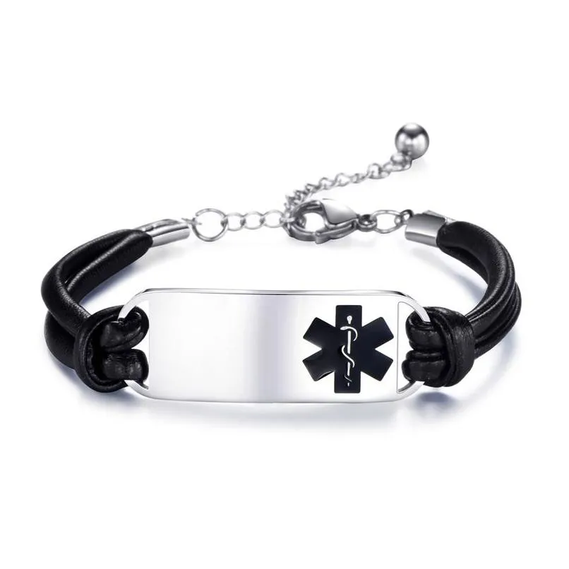 Charmarmband Ny lyxdesigner Rostfritt stål Kvinnor Medicinsk ID -kedja Läderarmband Julvandsmycken GI DHKHV