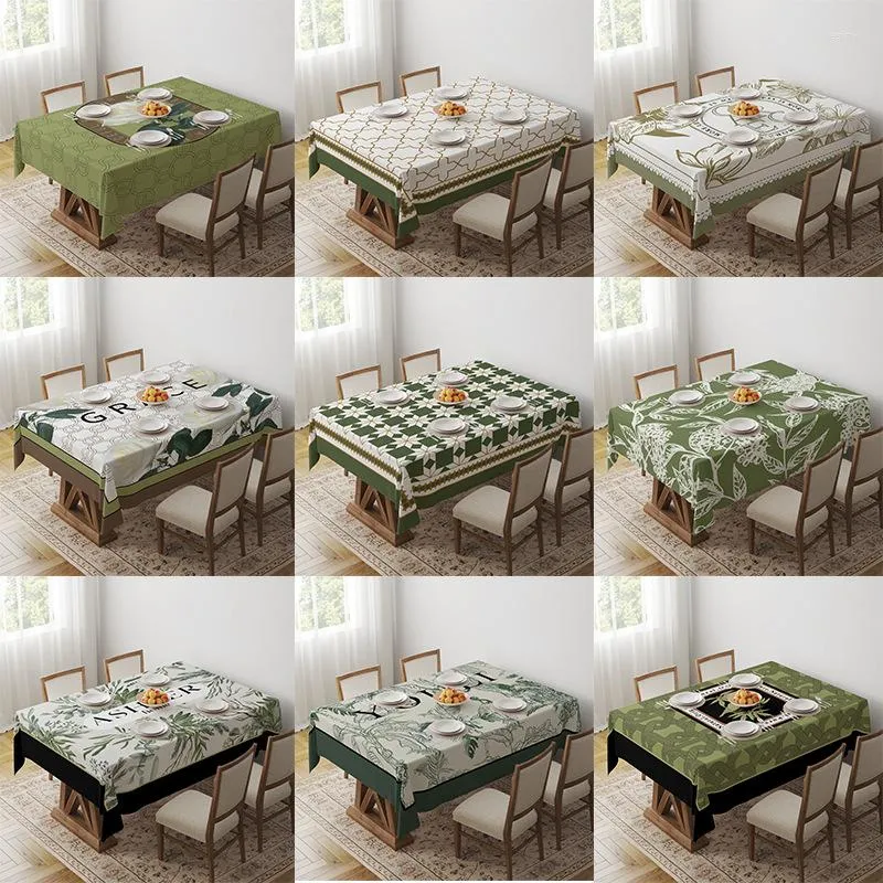 Table Cloth American Retro Green Tablecloth Geometric Printing Coffee Decoration Outdoor Picnic Round