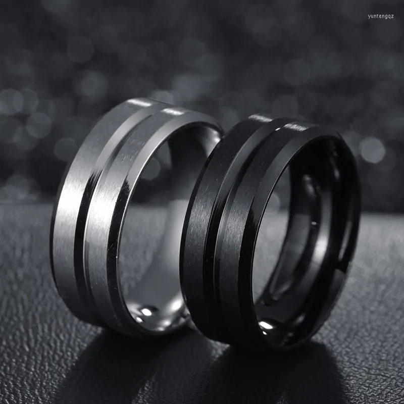 Wedding Rings Classic Fashion Men's 8mm Black Tungsten Ring Groove Beveled Edge Brushed Stainless Steel Jewelry For Men