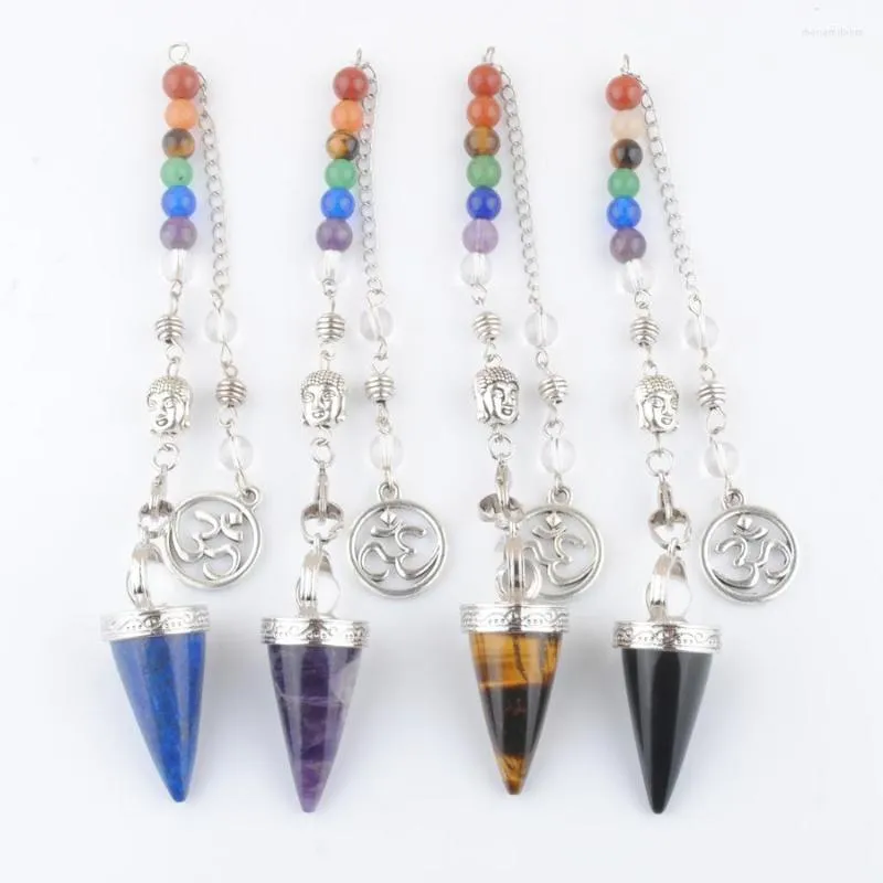 Hanger Kettingen 4 Stks/partij Stenen Kegel Slingers Crystal 3D Boeddha 7 Chakra Ketting Reiki Slinger Voor Wichelroedelopen Pendule Radiestesia Pendulo