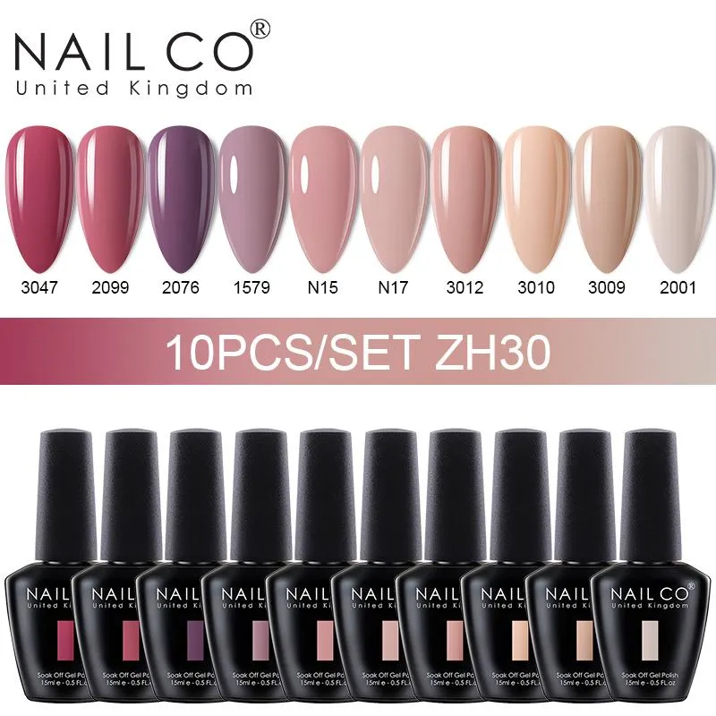 Suszarki Nailco 10pcs/Set 15 ml wielokolorowe żelowe lakier hybrydowy żel zębate Poliska do paznokci Zestaw Top Patrz Paznokcie Namocz UV Gellak Lakiery