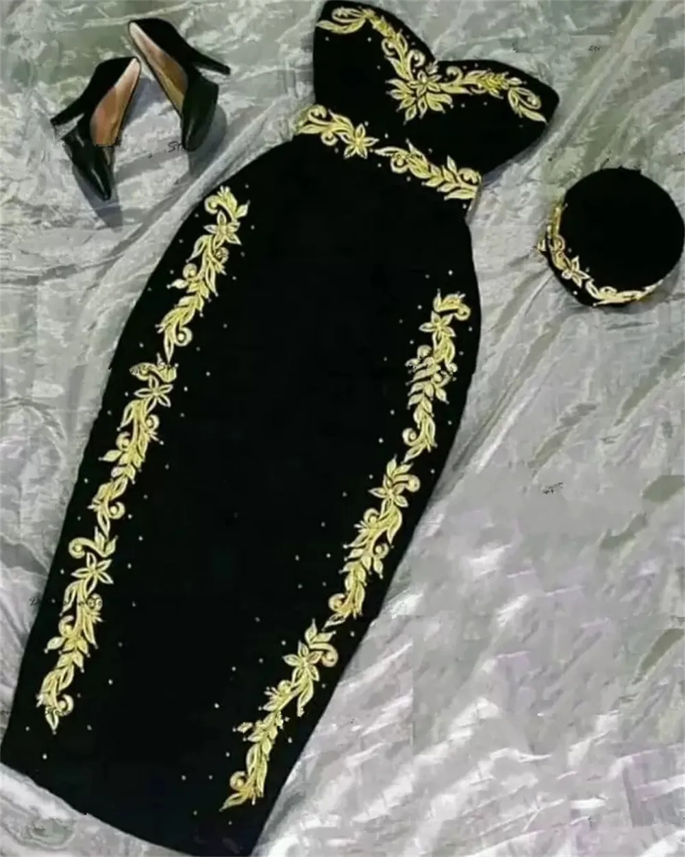 Urban Sexy Dresses Algeriet Evening Special Endan är ärmlös guld Applique Velvet Green Prom 2023 Caftan Maroquin Karakou 230606