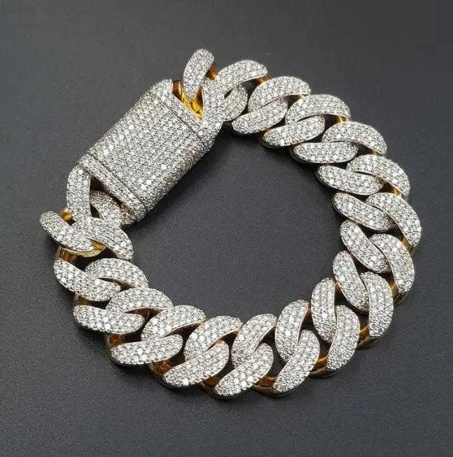 Miami Cuban Bracelet Soild 14k Gold Heavy Hip Hop Jewelry 18mm Moissanite Diamond Baguette Cuban Link Chain