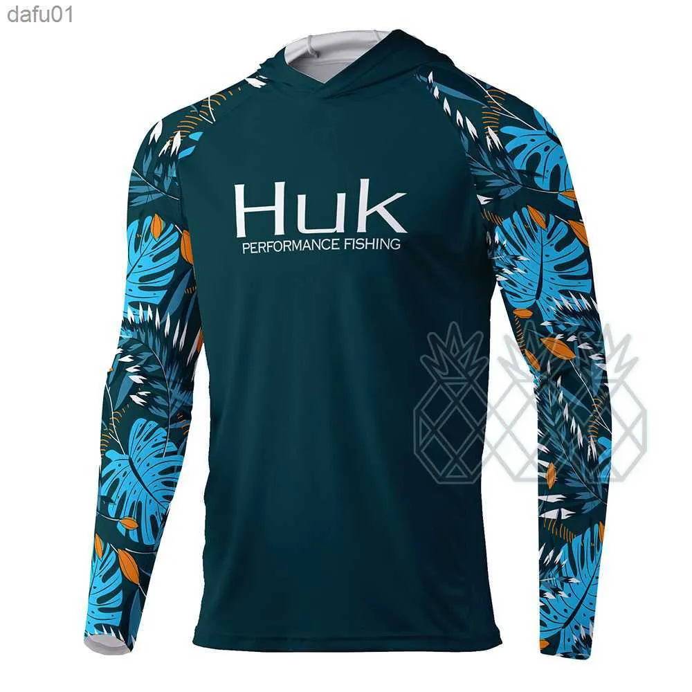 HUK Fishing T-shirt hooded Fishing Shirt Men Long Sleeve Uv Protection 50  Fishing Shirts Apparel Outdoor Clothing Roupa De Pesca L230520