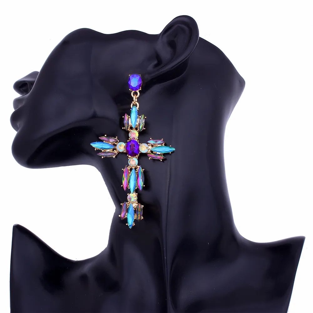 Dangle Kroonluchter Trendy Cross Oorbellen Voor Vrouwen Grote verklaring Oorbel kristal zomer earing modieuze herfst sieraden 230607