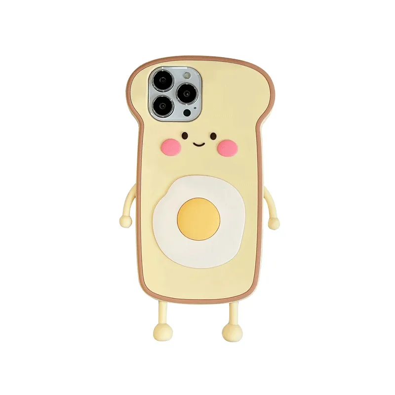 DHL grátis por atacado 3D Egg Bread Toast Silicone Phone Case For iPhone 14 Pro Max 11 12 13 Pro Max Cute Cartoon Shockproof Soft Back Cover