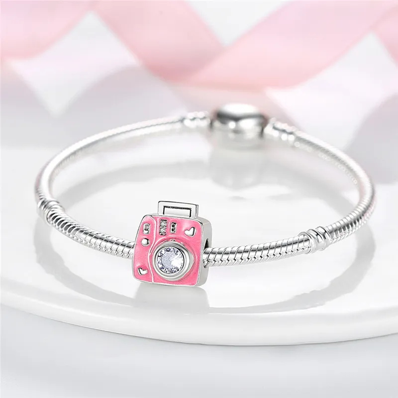 925 silver Fit Pandora Original charms DIY Pendant women Bracelets beads necklace women pink serie charm bead