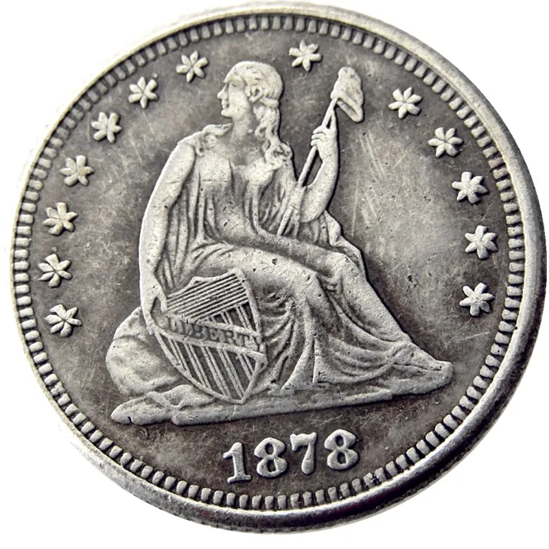 US 1878 P/CC/S Sentado Liberty Quater Dollar Moneda de copia chapada en plata