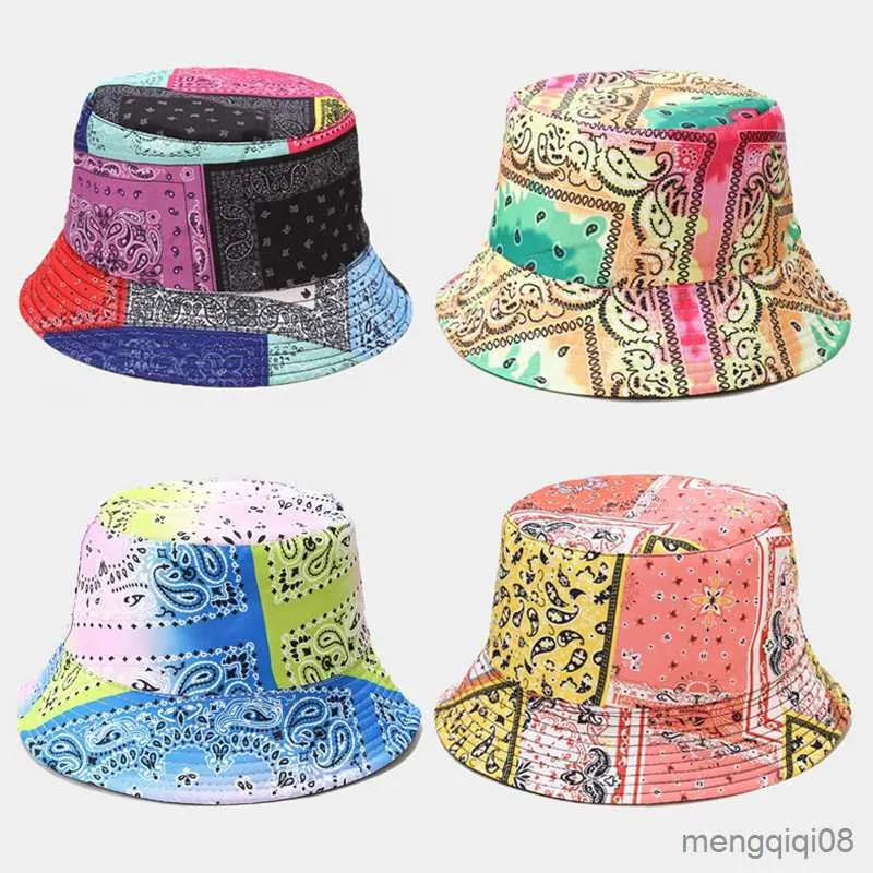 Cappelli a tesa larga Stampa Cappello a secchiello Donna Uomo Reversibile Bob Moda Streetwear Cappellino Hip Hop Pieghevole Pescatore R230607